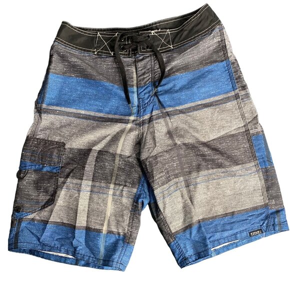 Lot of 2 Pull On Shorts Ezekiel PRNTD 28 Black Blue Stripe Pockets Drawstring - Picture 2 of 12